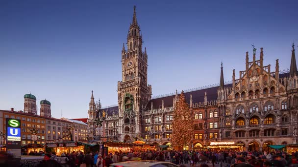 München Deutschland Dezember 2015 Weihnachtsmarkt Auf Dem Marienplatz — Stockvideo