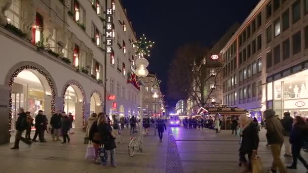 Münih Almanya Aralık 2015 Buldings Festival Aydınlatma Meşgul Insanlar Sokakta — Stok video
