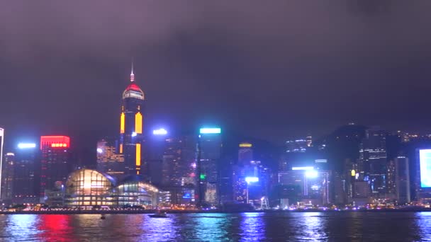 Cityscape Hong Kong Çin Şenlikli Gece Görünümü — Stok video