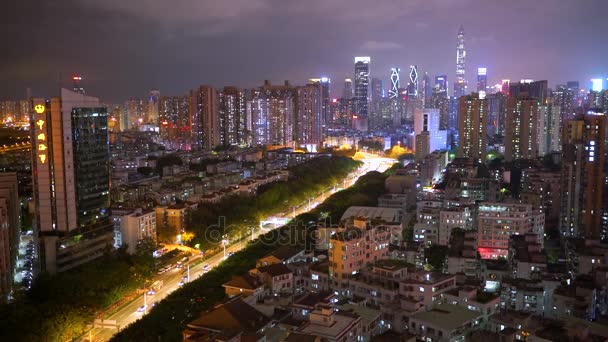 Geweldige Stad Panorama Nacht Met Prachtige Stadslichten — Stockvideo