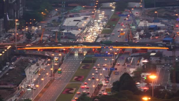 Vista Aerea Del Traffico Mattutino Prima Dell Alba — Video Stock