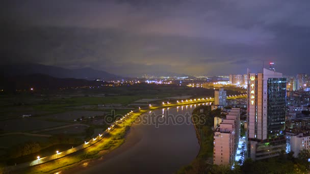 Erstaunliches Stadtpanorama Der Nacht Mit Prachtvoller Stadtbeleuchtung — Stockvideo