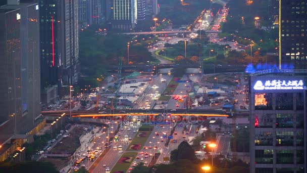 Güneş Doğmadan Önce Sabah Trafik Havadan Görünümü — Stok video