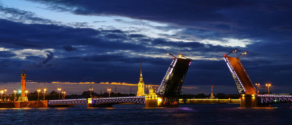 Open Palace bridge, Neva river, Saint-Petersburg, Russia