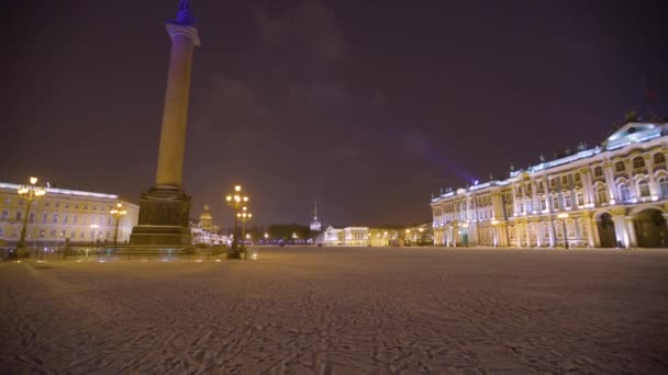 Nachtansicht Beleuchteter Schlossplatz Winter Saint Petersburg Russland — Stockvideo