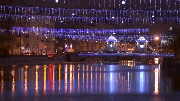 Lomonosov Bridge Uygulamasında Fontanka Nehri Saint Petersburg Rusya Federasyonu — Stok video