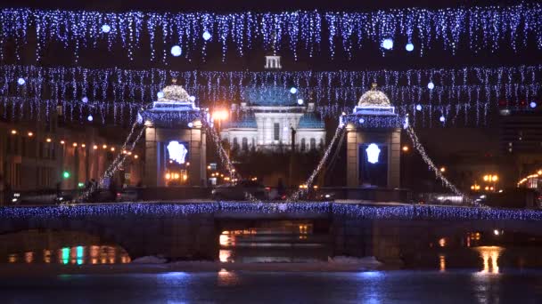 Fechar Vista Ponte Lomonosov Rio Fontanka São Petersburgo Rússia — Vídeo de Stock