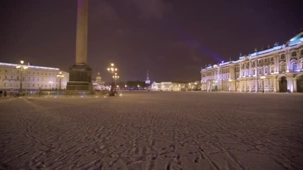 Nocny Oświetlony Plac Pałacowy Zimie Saint Petersburg Federacja Rosyjska — Wideo stockowe