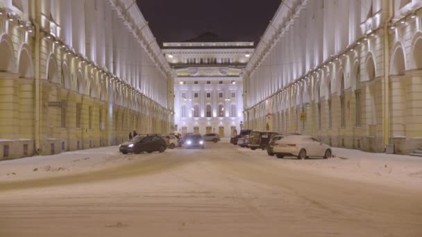 Vista Edifícios Carros Noite Rua Palace Square São Petersburgo Rússia — Vídeo de Stock