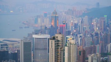Cityscape doğmadan sabah, Hong Kong, Çin.