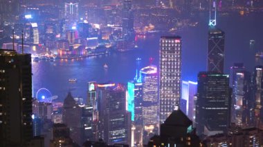 Renkli kenti akşam, Hong Kong, Çin.