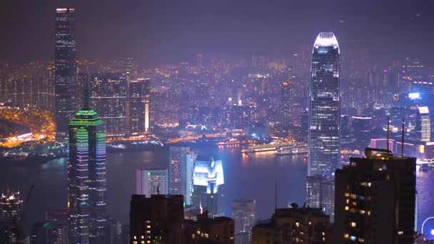 Vista Colorida Ciudad Por Noche Hong Kong China — Vídeos de Stock