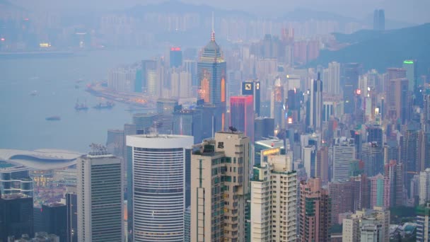 Paisaje Urbano Antes Del Amanecer Por Mañana Hong Kong China — Vídeos de Stock