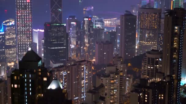 Cityscape Gece Hong Kong Çin Renkli Hareketli Aydınlatmalı — Stok video