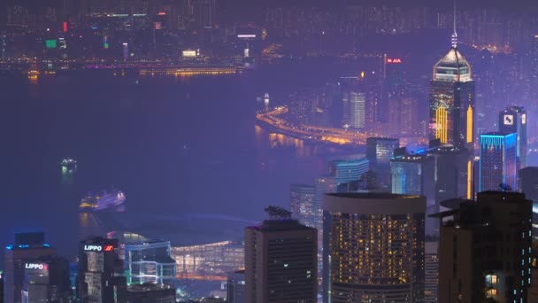 Вид Барвисті Місто Вечір Гонконг Китай — стокове відео