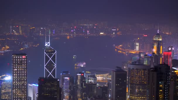 Oświetlenie Futurystyczne Miasto Wieczorem Hongkong Chiny — Wideo stockowe