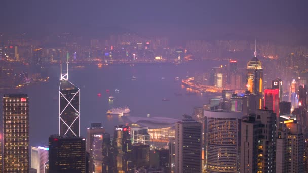 Stadtbild Mit Farbenfroher Illumination Vor Sonnenaufgang Morgen Hongkong China — Stockvideo