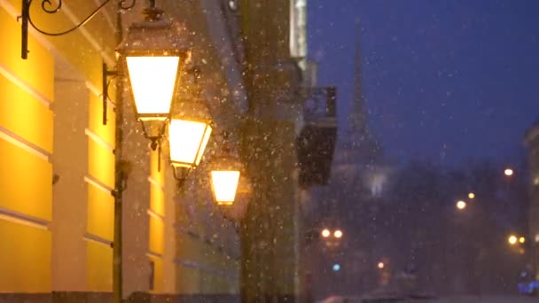 Vista Fachadas Edificios Faroles Nieve San Petersburgo Rusia — Vídeo de stock