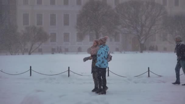 Vista Gente Caminando Día Nevado San Petersburgo Rusia — Vídeo de stock