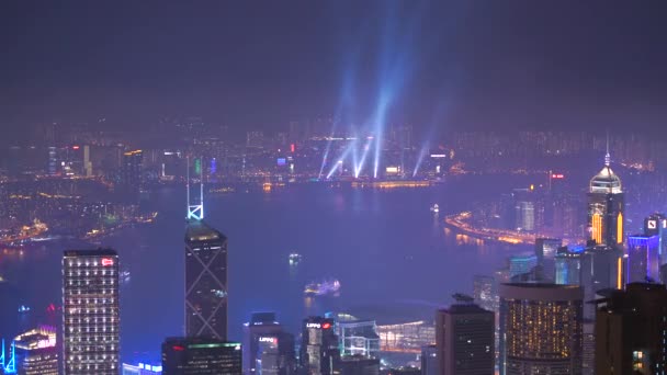 Illuminazione Colorata Della Città Futuristica Serata Hong Kong Cina — Video Stock