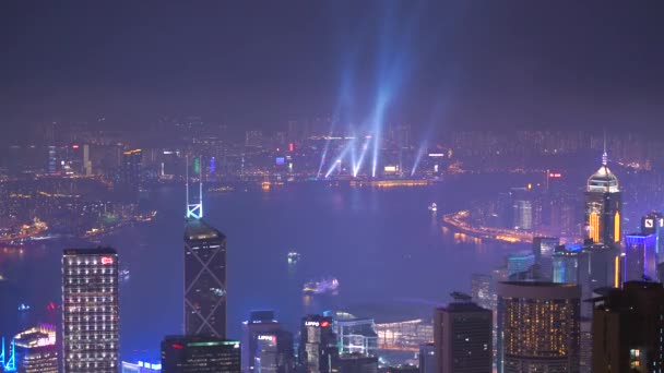 Colourful Illumination Futuristic City Evening Hong Kong China — Stock Video