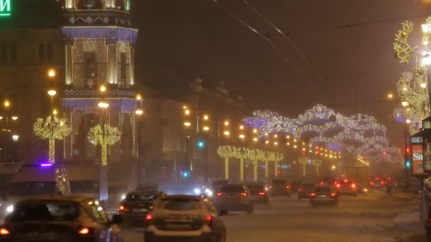 Saint Petersburg Rusya Federasyonu Jan 2018 Kar Yağışı Nevsky Prospekt — Stok video