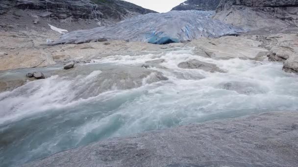 Vodopád Oblasti Ledovec Nigardsbreen Norsko — Stock video