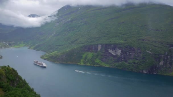 Vista Panorâmica Geiranger Fiorde Noruega — Vídeo de Stock