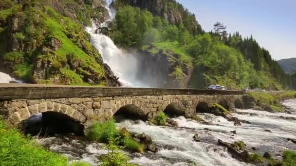 Красивый Водопад Латефоссен Норвегия — стоковое видео