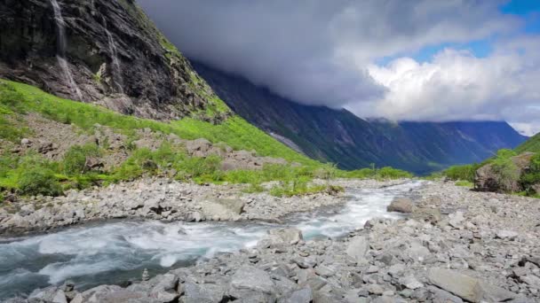 Beautiful Latefossen Waterfall Norway — Stock Video