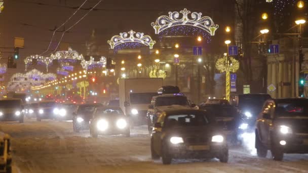 São Petersburgo Rússia Janeiro 2018 Queda Neve Nevsky Prospekt Street — Vídeo de Stock