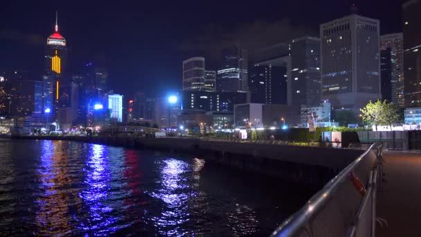 Hong Kong China Junio 2017 Vista Panorámica Nocturna Del Puerto — Vídeos de Stock