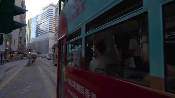 Hong Kong China Juni 2017 Vintage Dubbeldekker Trams Het Centrum — Stockvideo