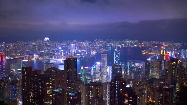 Vista Panoramica Notturna Hong Kong Dal Picco Victoria Hong Kong — Video Stock