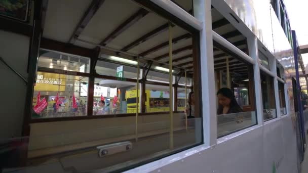 Hong Kong China Junio 2017 Tranvía Vintage Dos Pisos Centro — Vídeo de stock