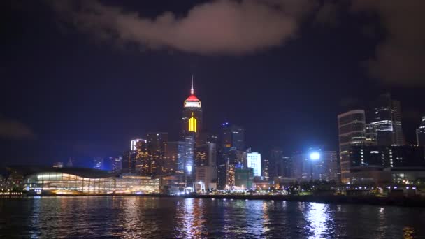 Hong Kong China Junio 2017 Vista Panorámica Nocturna Del Puerto — Vídeos de Stock