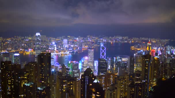 Πανοραμική Νυχτερινή Άποψη Χονγκ Κονγκ Από Κορυφή Βικτώρια Χονγκ Κονγκ — Αρχείο Βίντεο