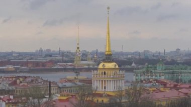 4k, panoramik Admiralty ve Peter ve Paul Kalesi, Saint-Petersburg, Rusya Federasyonu