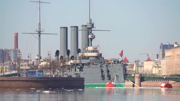 Aurora Cruiser Neva River Saint Petersburg Russland — Stockvideo