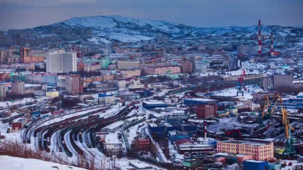 Tidsfördröjning Panoramautsikt Över Murmansk Järnvägar Ryssland — Stockvideo