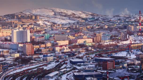 Zeitraffer Panoramablick Auf Murmansk Eisenbahnen Russland — Stockvideo