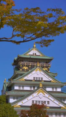 Osaka Castle park in Osaka, Japan, vertical 4k