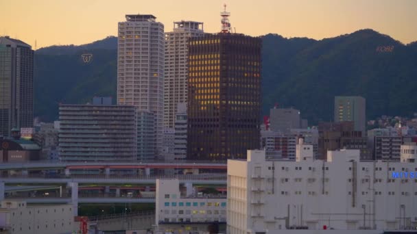 Kobe, Japan - NOV 05, 2019: En hamn med kranar i Kobe, Japan i 4k — Stockvideo