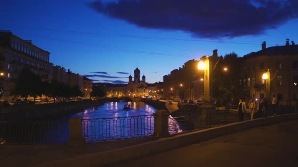 Witte Nachten Uitzicht Stad Sint Petersburg Zeven Bruggen Semimostie Kerken — Stockvideo