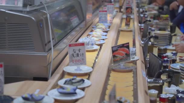 Kyoto Japon Nov 2019 Sushi Restaurant Ferroviaire Avec Des Assiettes — Video
