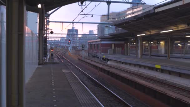 Osaka, Giappone - 11 NOV 2019: Treni e ferrovie alla stazione centrale di Osaka in 4k — Video Stock