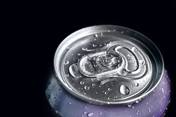 Aluminum Soda Beer Beverage Can Water Droplets Isolated Dark Background — 스톡 사진