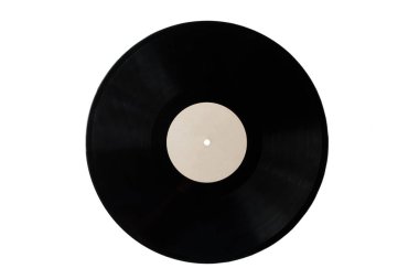 Klasik müzik kaydı, beyaz arkaplanda izole edilmiş saf etiketli vinil kayıt, kopyalama alanı, taklit