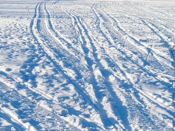 Many Tracks Tire Tracks Snow Snow Trails — Stock Photo, Image