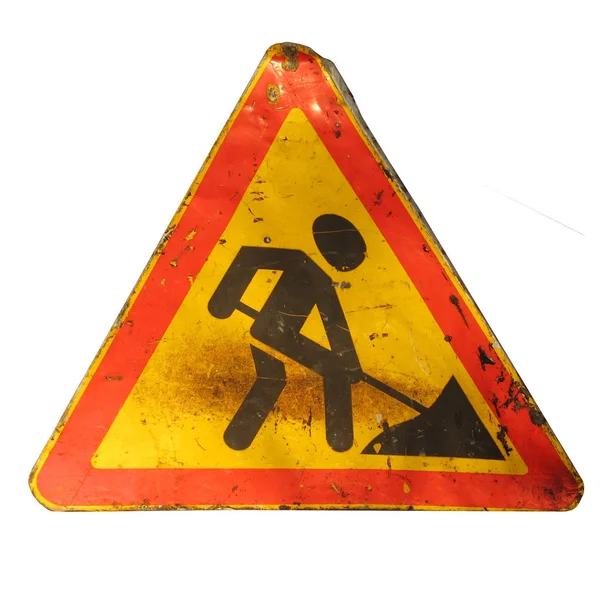 Sign Work Underway Road Sign Isolated White Background — 스톡 사진